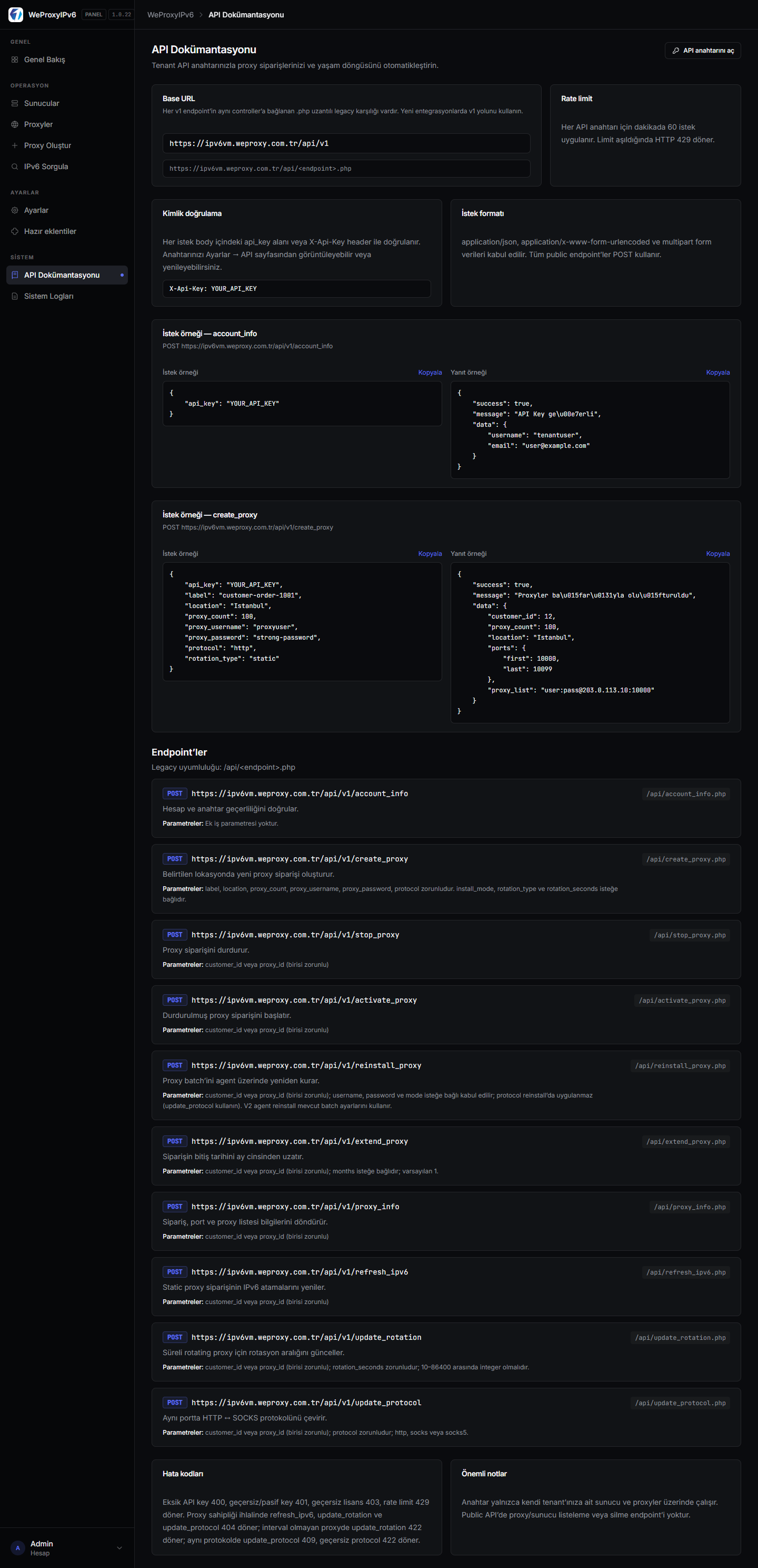 API dokümantasyonu