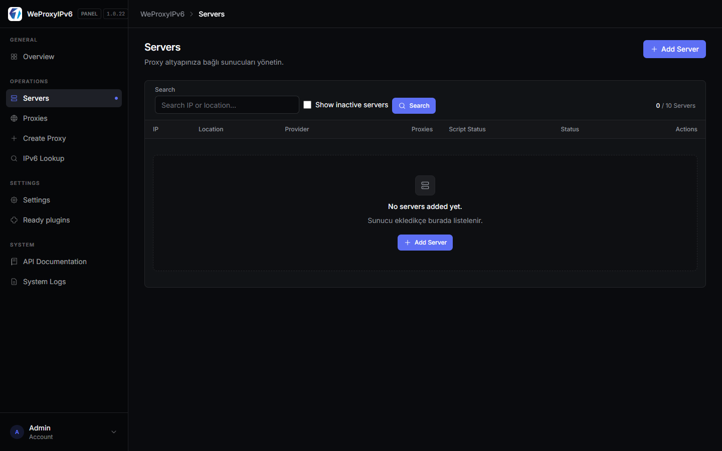 Servers list