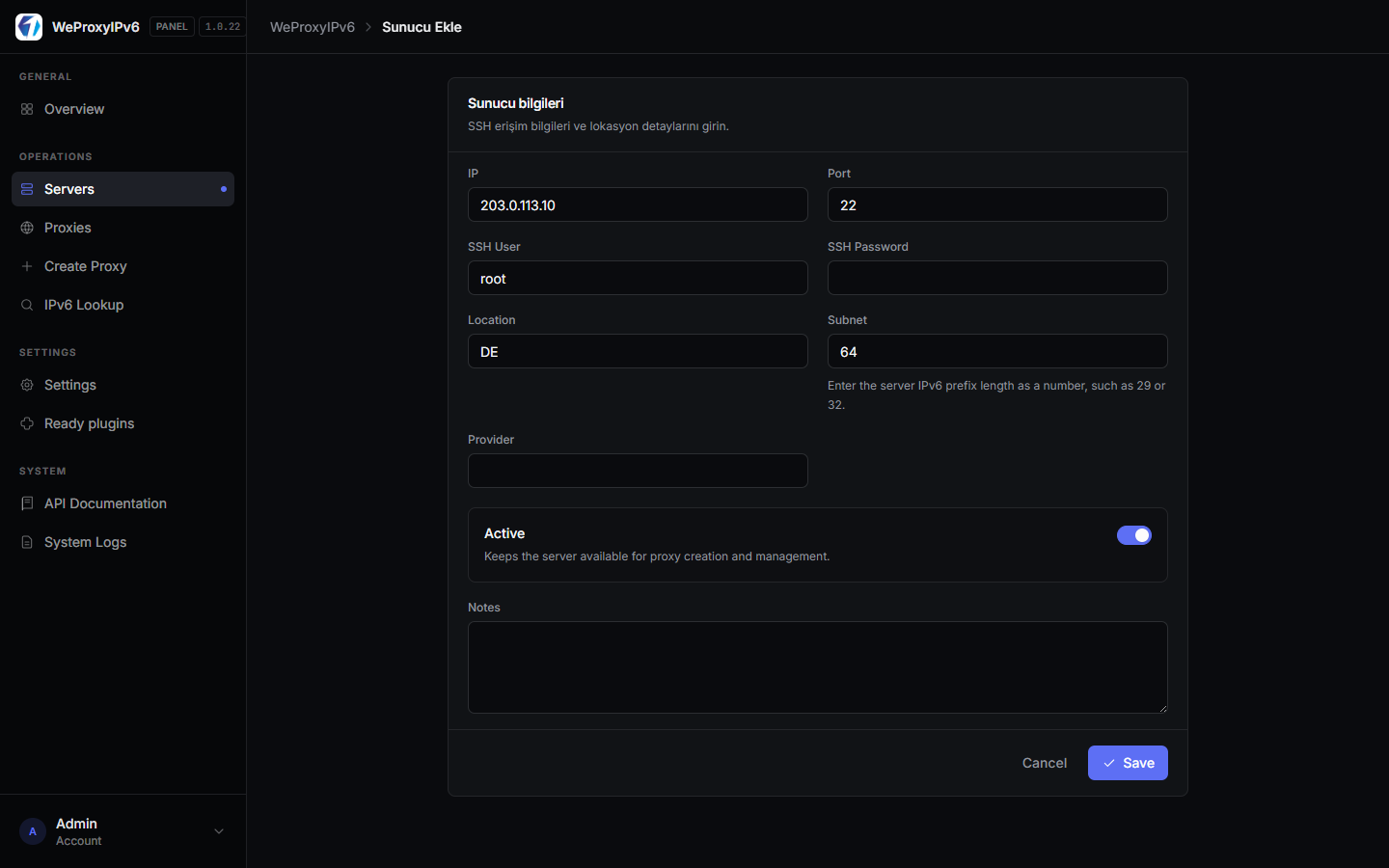 Add server form